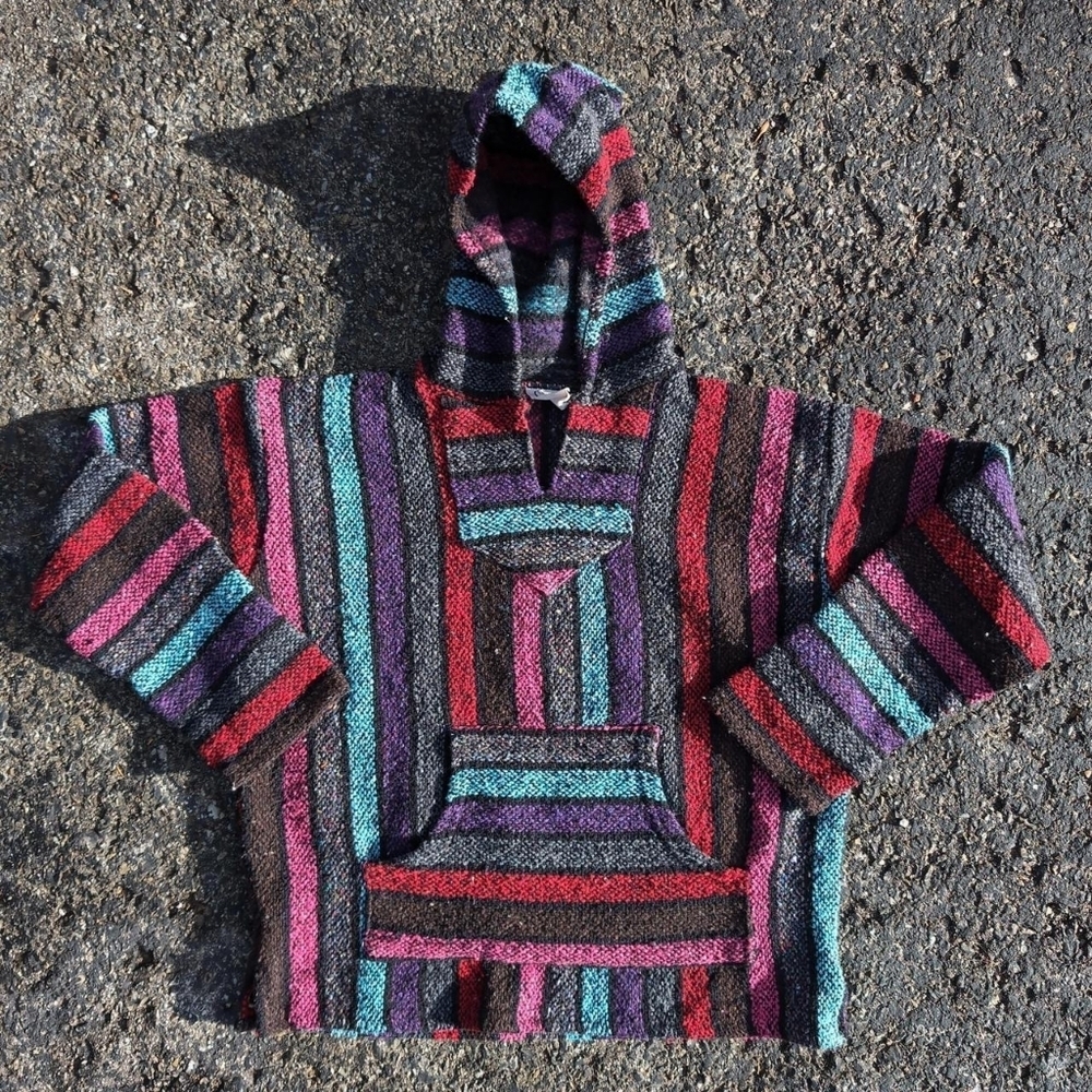 🔥4/$40 Cozycore Medium Skater Baja Hoodie Striped Heavy Duty Pastel